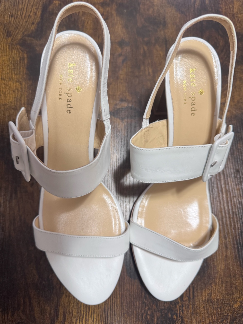 Kate Spade White Leather Buckle Slingback Block Heel Sandals Size 9.5 - Picture 9 of 9